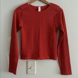 New Avocado Ribbed Seamless Long Sleeve Crewneck Active Top Large Burnt Orange